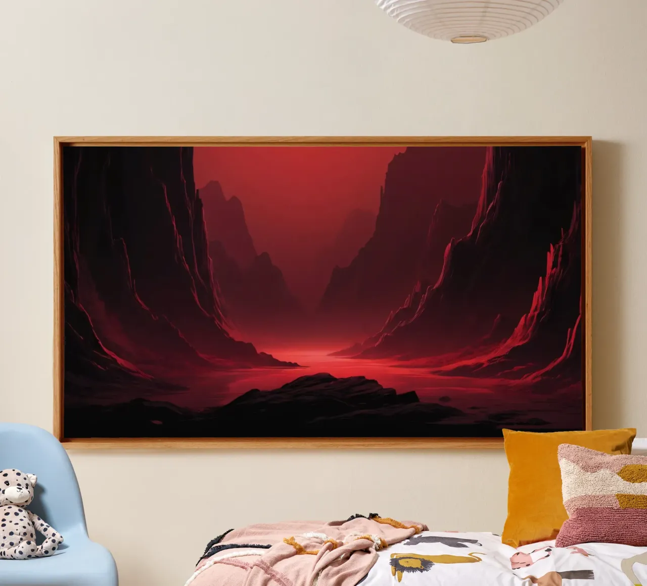 deep red tones background and shadowed mountains canvas by DesignDoodle