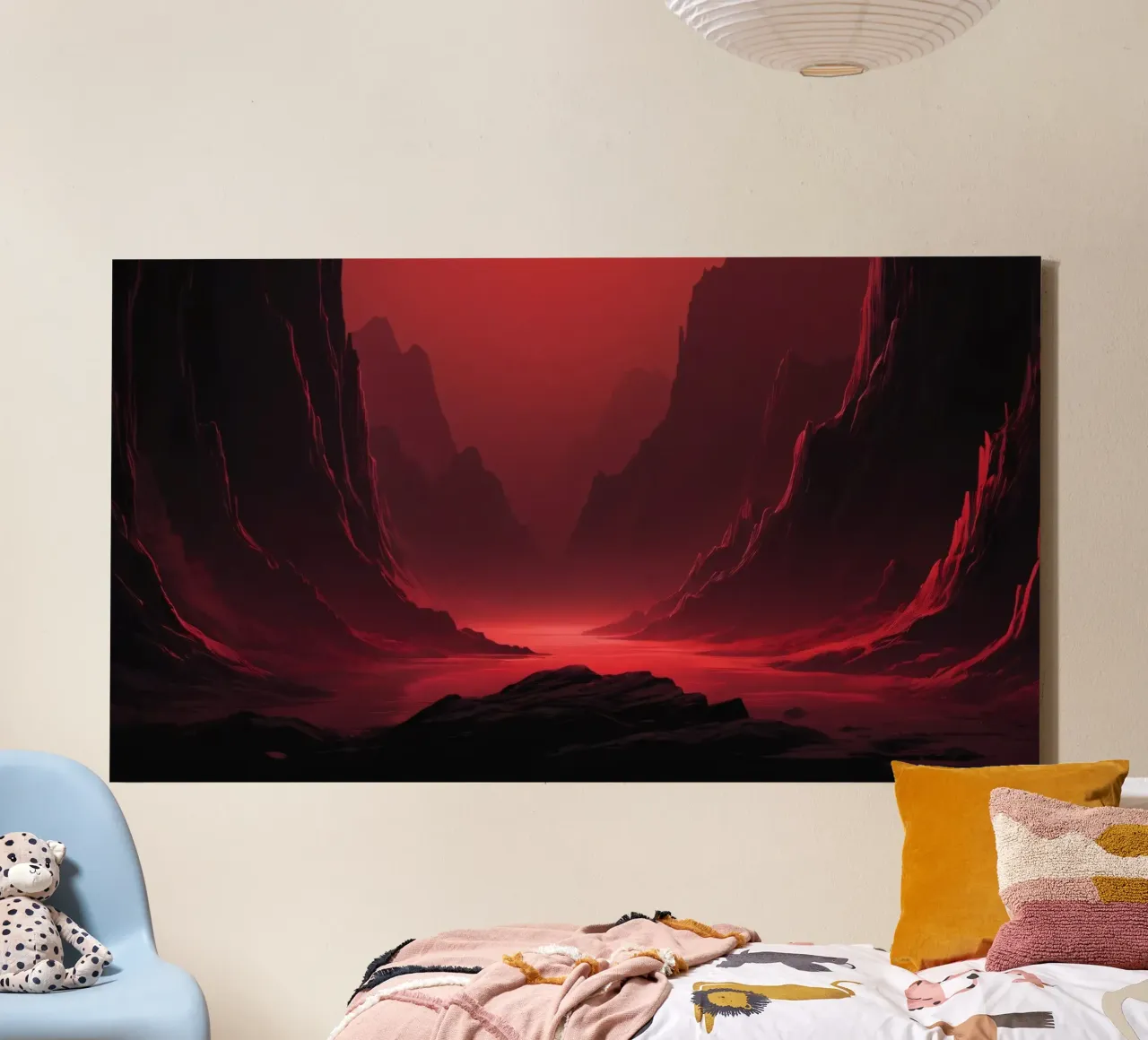 deep red tones background and shadowed mountains canvas by DesignDoodle