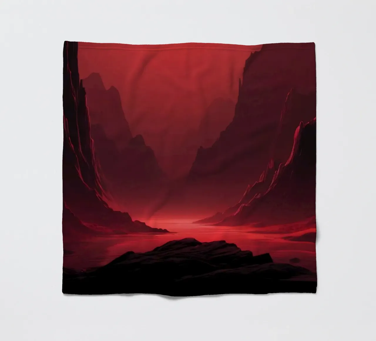 deep red tones background and shadowed mountains fleece blanket by DesignDoodle