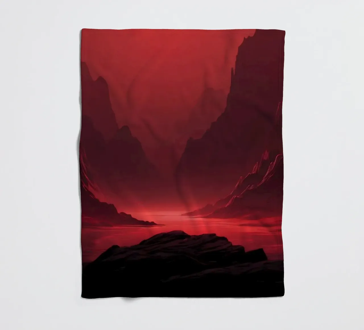 deep red tones background and shadowed mountains fleece blanket by DesignDoodle