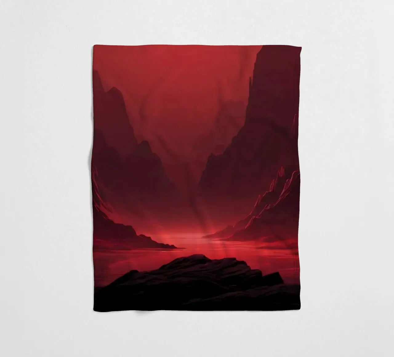 deep red tones background and shadowed mountains fleece blanket by DesignDoodle