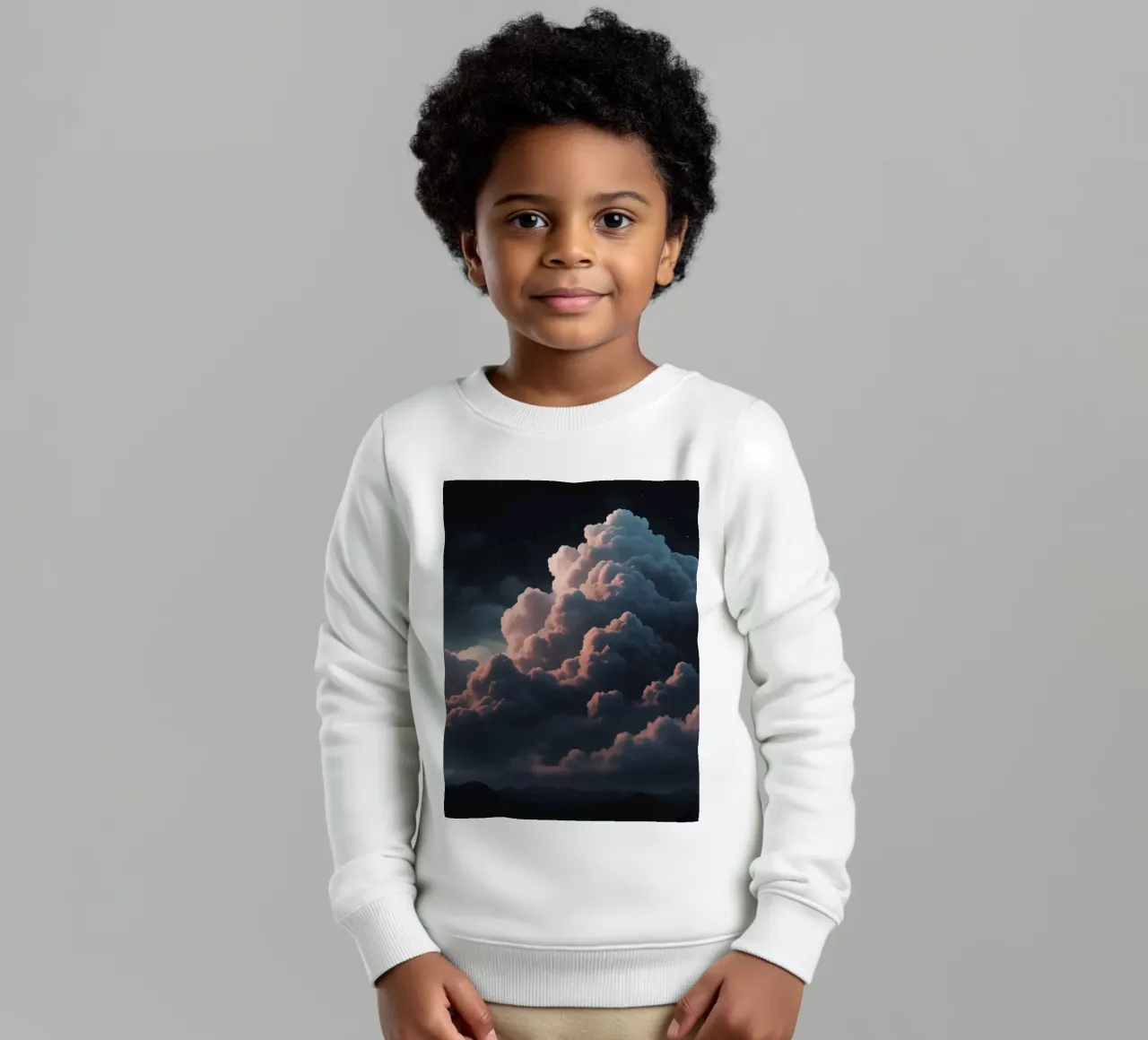 clouds illuminated by soft light create abstract art kids sweatshirt by DesignDoodle