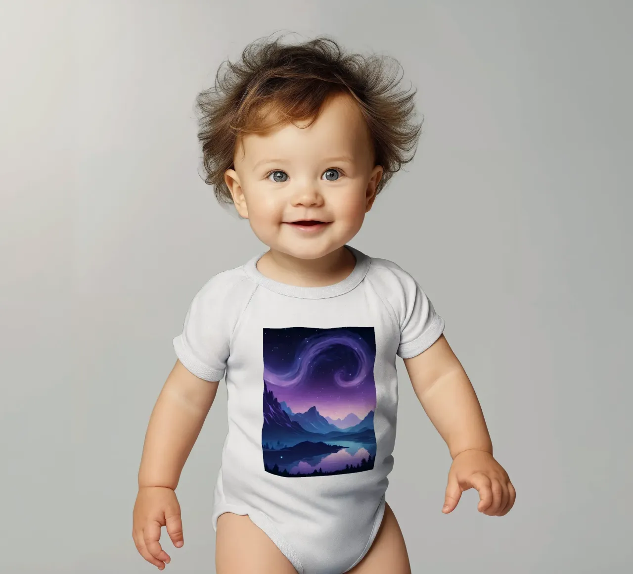 Captivating abstract landscape with swirling clouds short-sleeve baby romper by DesignDoodle