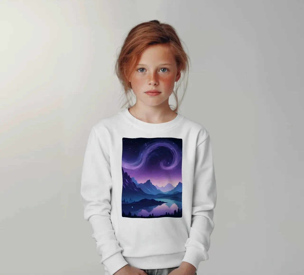 Captivating abstract landscape with swirling clouds kids sweatshirt by DesignDoodle
