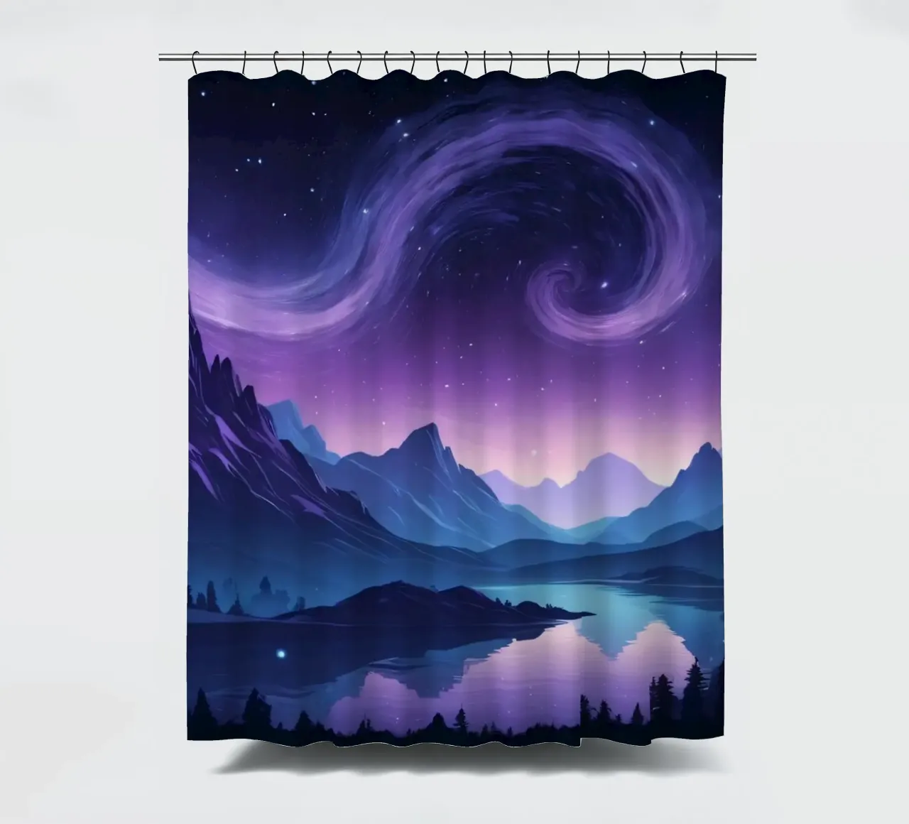 Cautivador paisaje abstracto con nubes arremolinadas cortina de baño de DesignDoodle