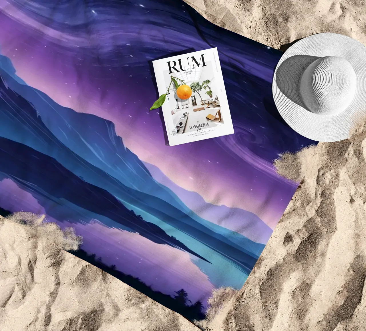 Captivating abstract landscape with swirling clouds beach towel by DesignDoodle