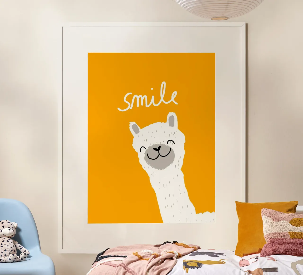 Lächeln, Alpaka Poster mit Aluminium Rahmen von Julia Reyelt
