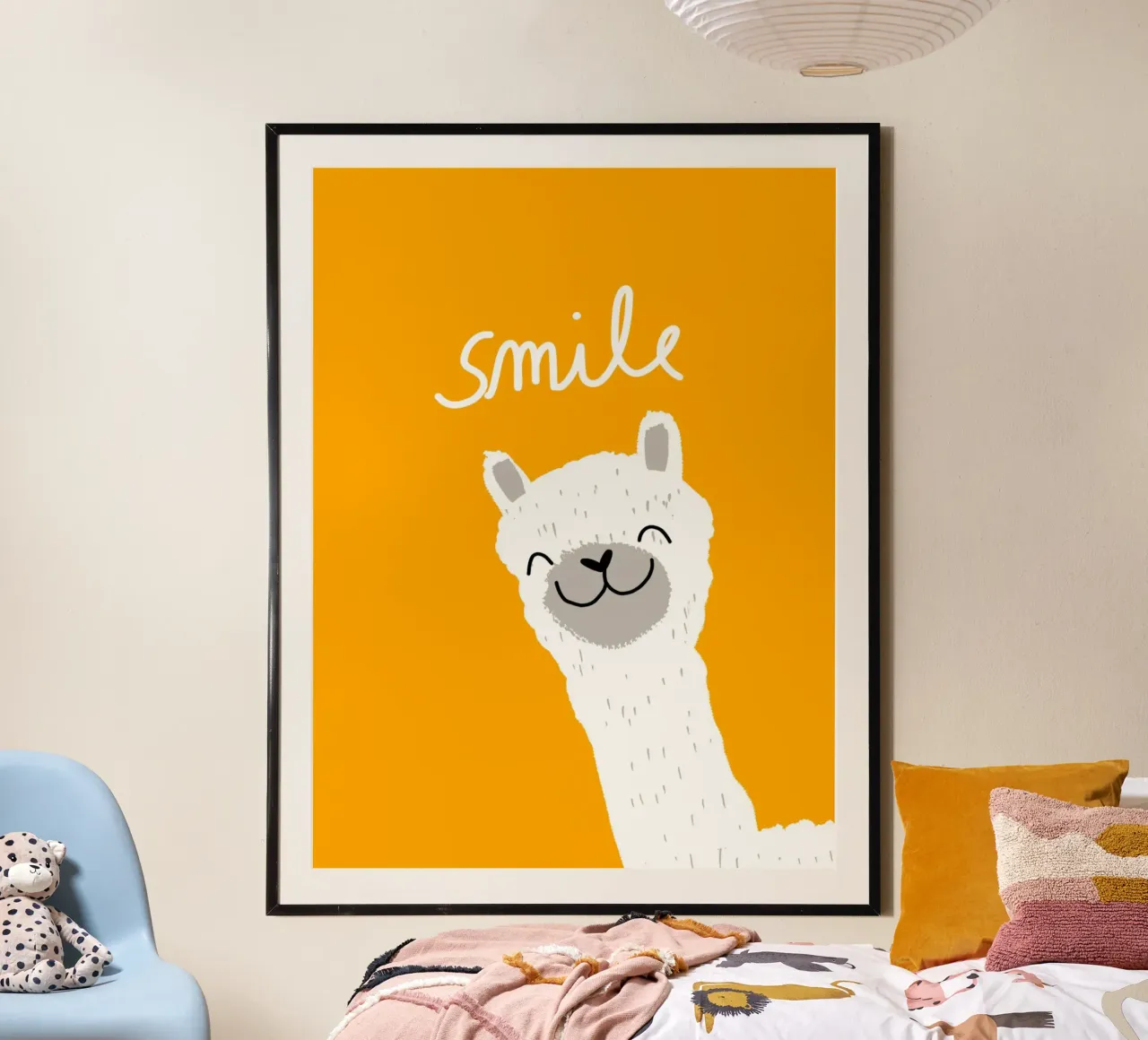 Lächeln, Alpaka Poster mit Aluminium Rahmen von Julia Reyelt