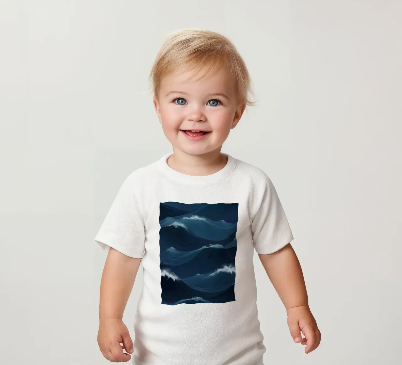Dynamic blue waves create an abstract background suitable baby t-shirt by DesignDoodle