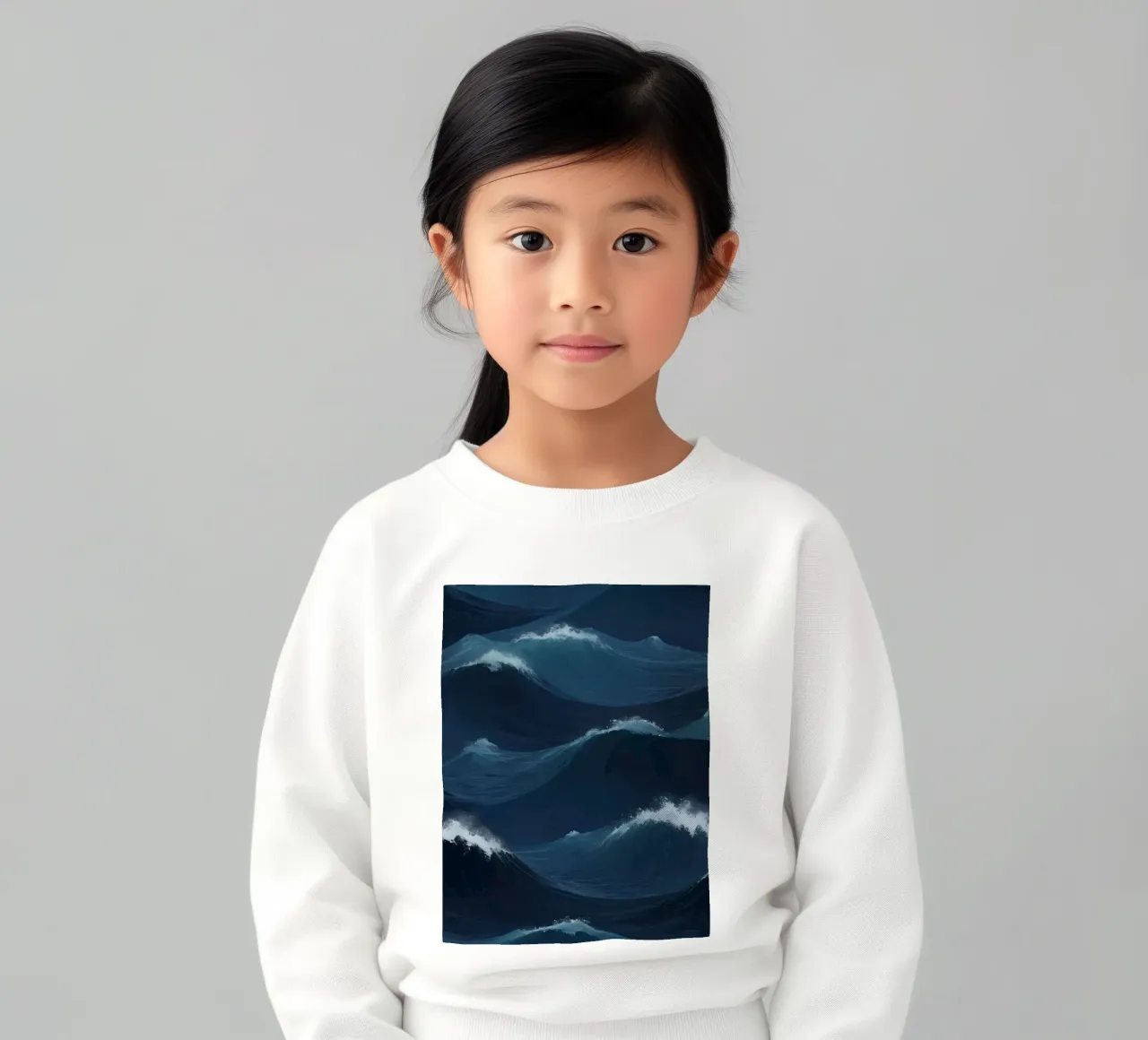 Dynamic blue waves create an abstract background suitable kids sweatshirt by DesignDoodle