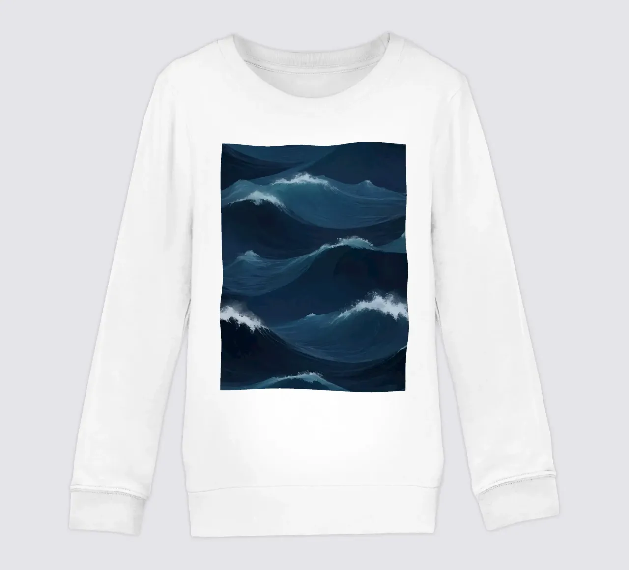 Dynamic blue waves create an abstract background suitable kids sweatshirt by DesignDoodle