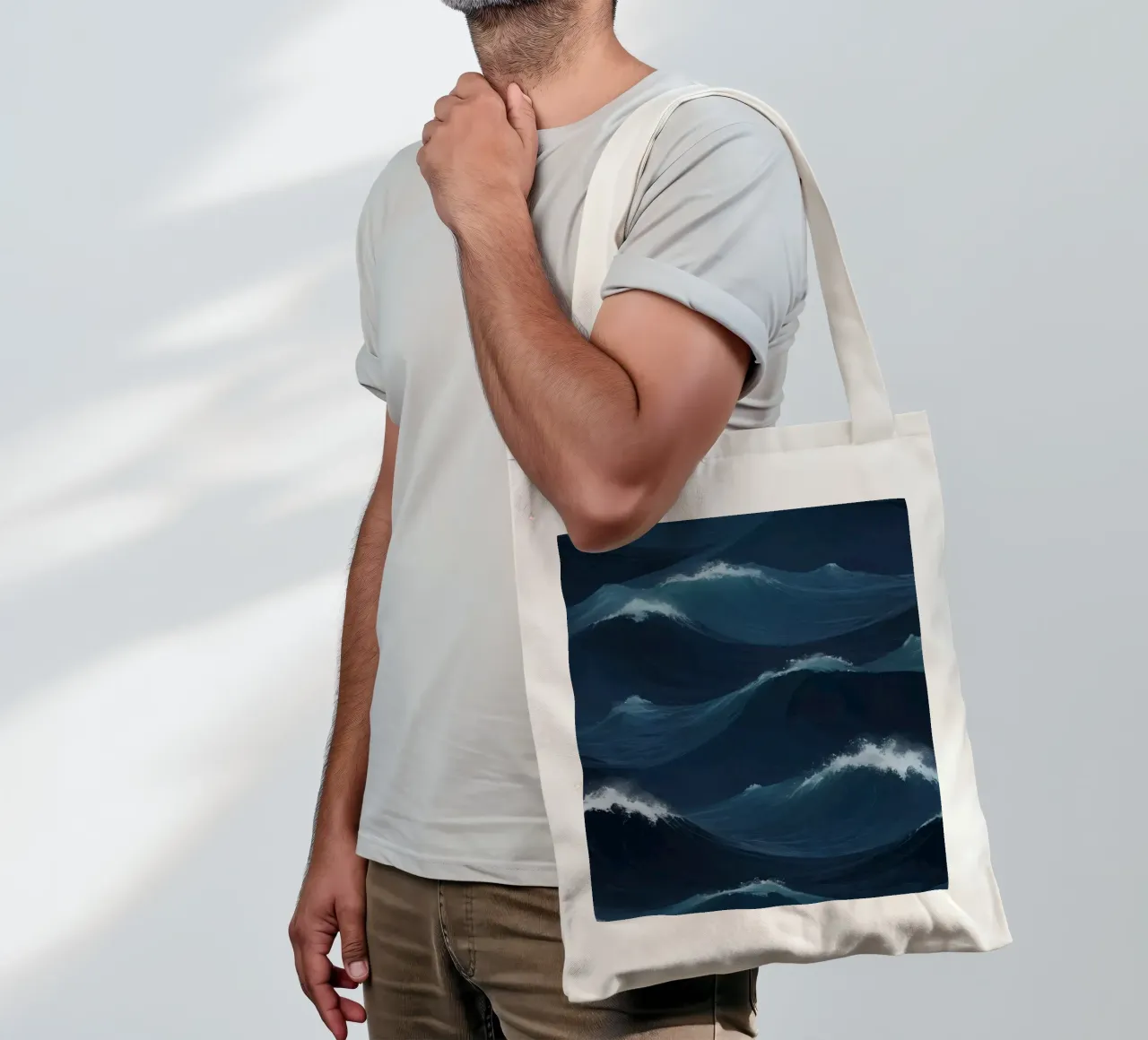 Dynamic blue waves create an abstract background suitable tote bag by DesignDoodle