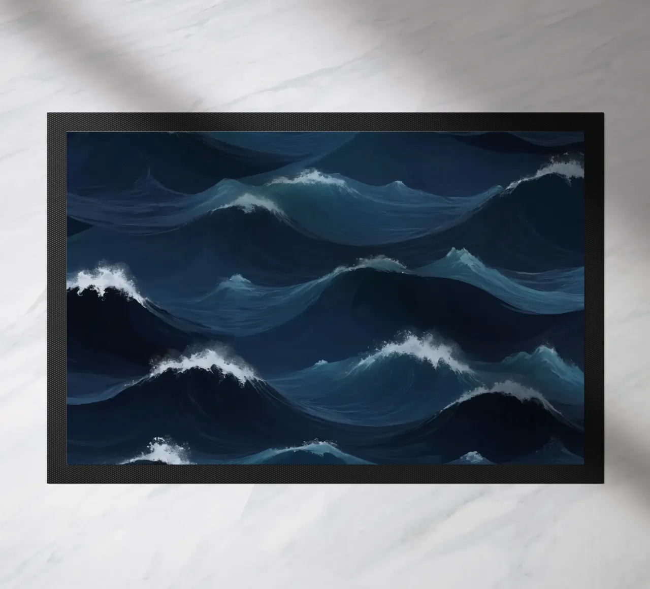 Dynamic blue waves create an abstract background suitable doormat by DesignDoodle