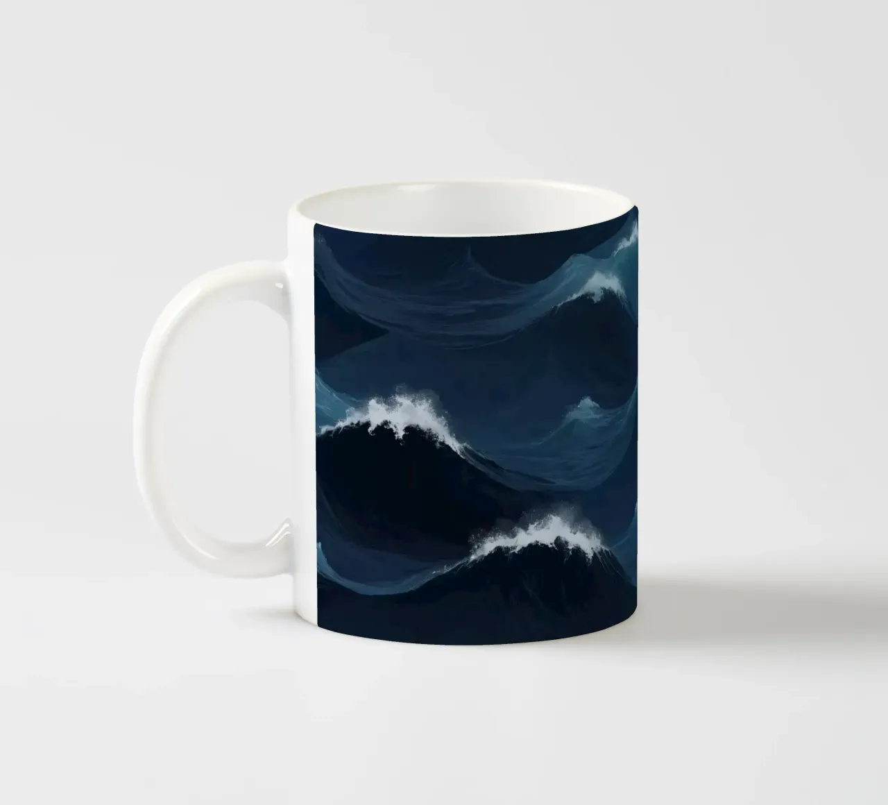 Dynamic blue waves create an abstract background suitable ceramic mug by DesignDoodle