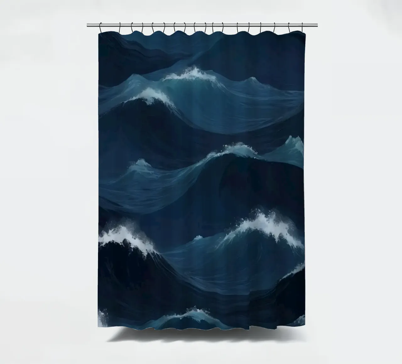 Dynamic blue waves create an abstract background suitable shower curtain by DesignDoodle