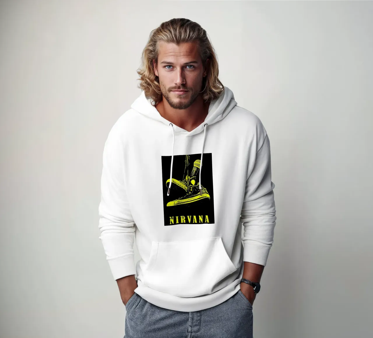 Vibrazioni grunge: Microfono e scarpe da ginnastica dei Nirvana felpa con cappuccio da Has Fab