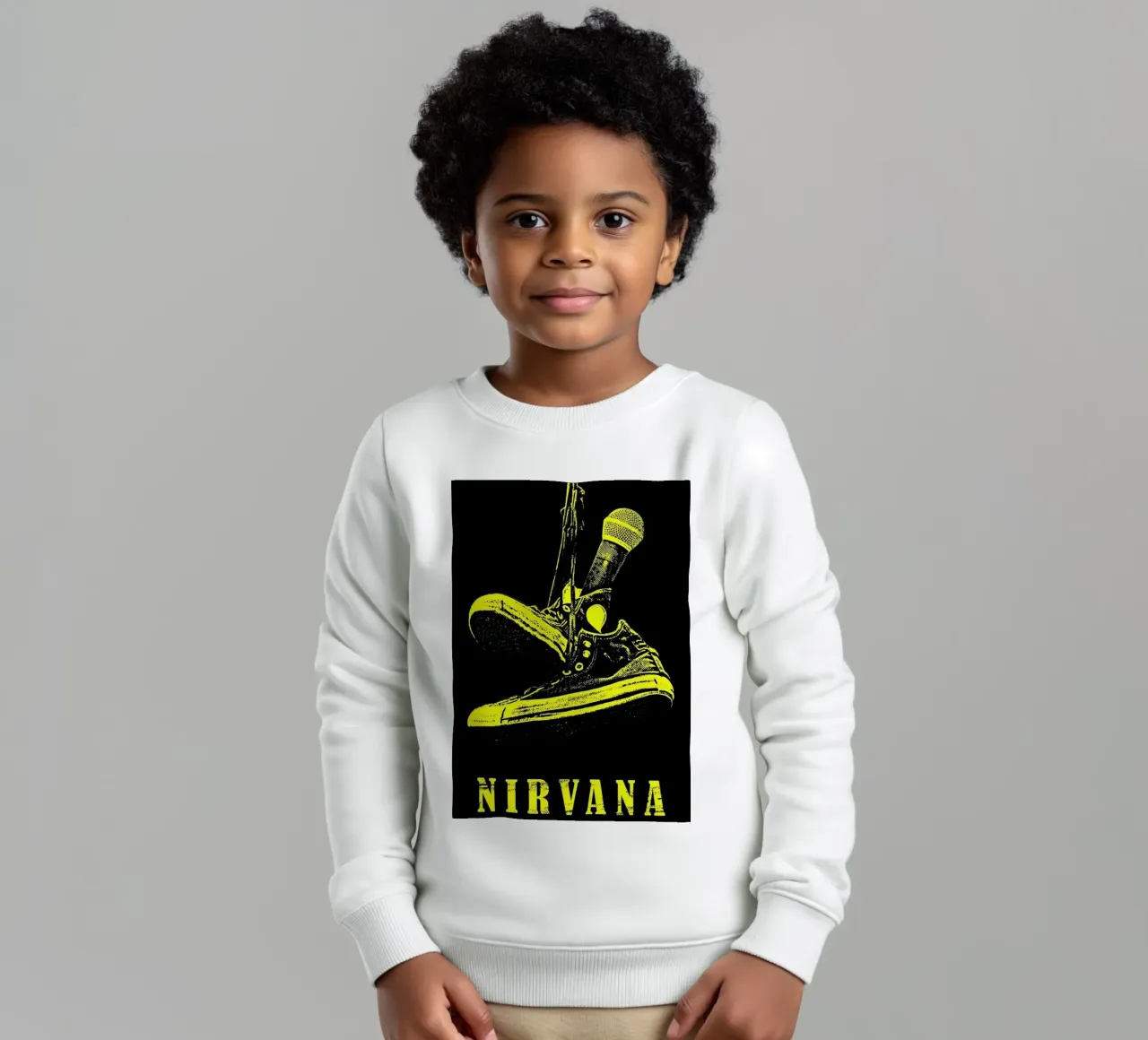Vibrazioni grunge: Microfono e scarpe da ginnastica dei Nirvana felpa bambino da Has Fab