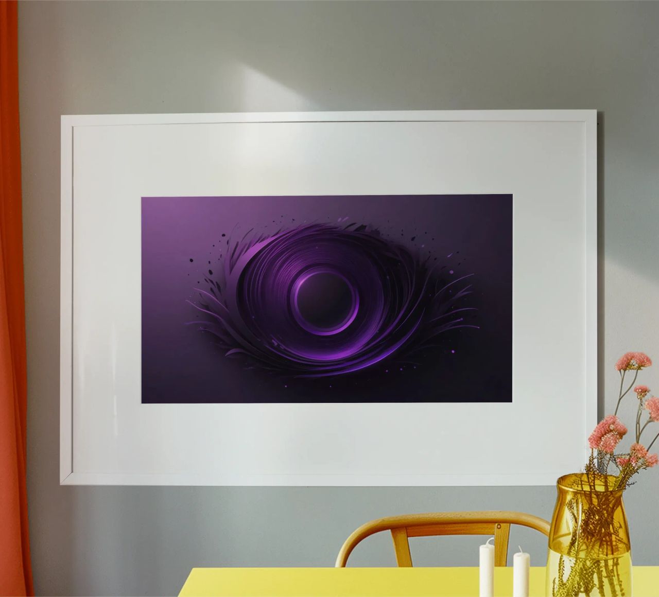 Abstract paars behang dat een vloeiende wervelende kunst creëert poster van DesignDoodle