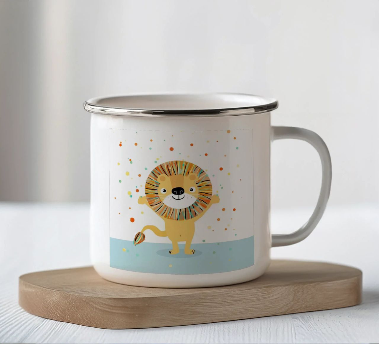 Leone di coriandoli tazza in smalto da Julia Reyelt