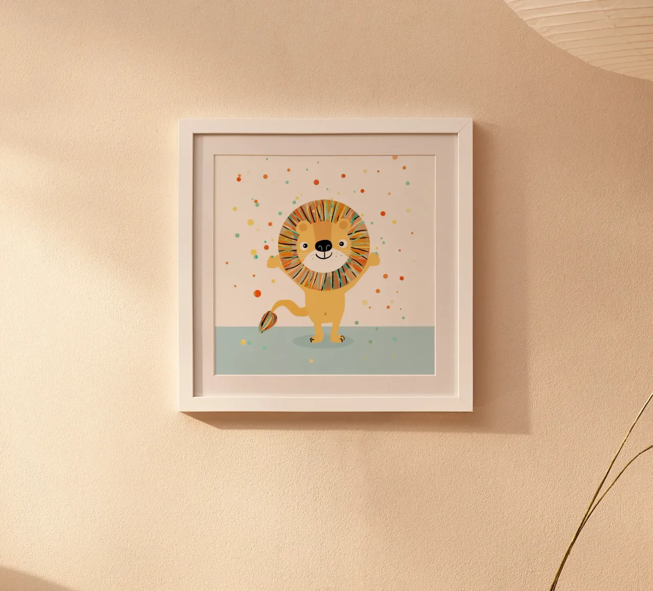 Leone di coriandoli poster con telaio in plastica da Julia Reyelt