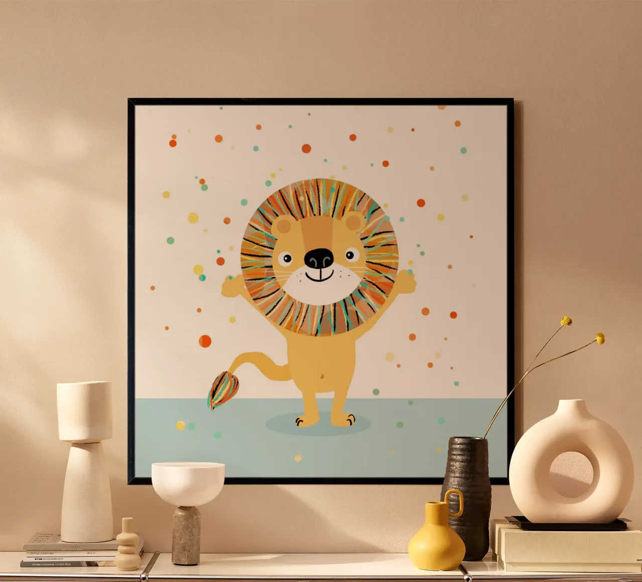 Leone di coriandoli poster con telaio in plastica da Julia Reyelt