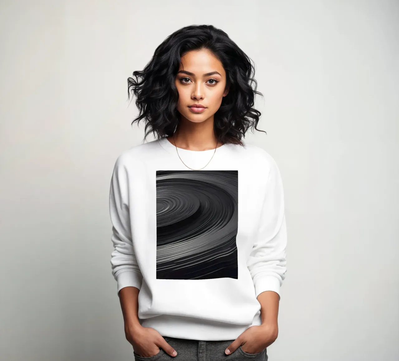 Wirbelnder schwarzer abstrakter Hintergrund mit glatten Linien Sweatshirt von DesignDoodle