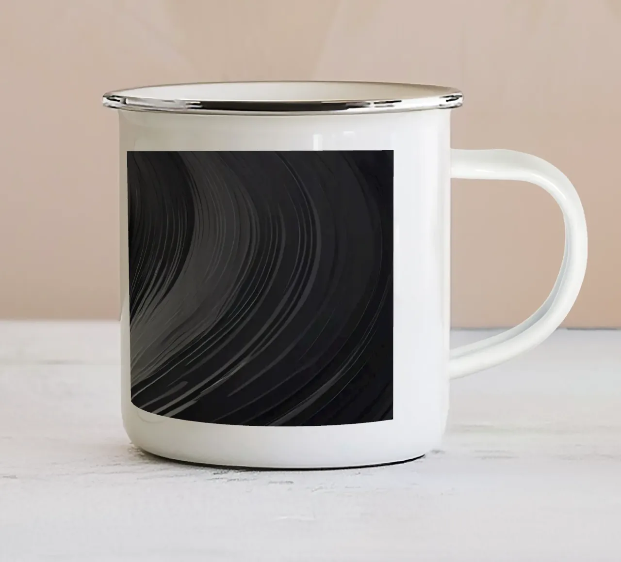 Vorticoso sfondo nero astratto con linee morbide tazza in smalto da DesignDoodle
