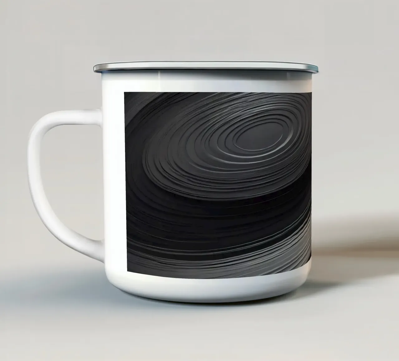 Vorticoso sfondo nero astratto con linee morbide tazza in smalto da DesignDoodle