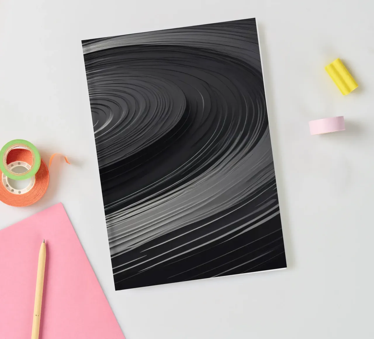 Swirling black abstract background with smooth lines notebook by DesignDoodle
