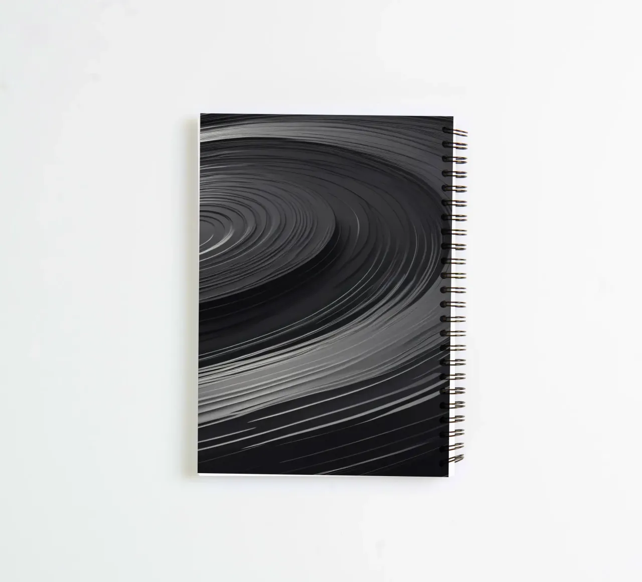 Swirling black abstract background with smooth lines spiral notebook by DesignDoodle