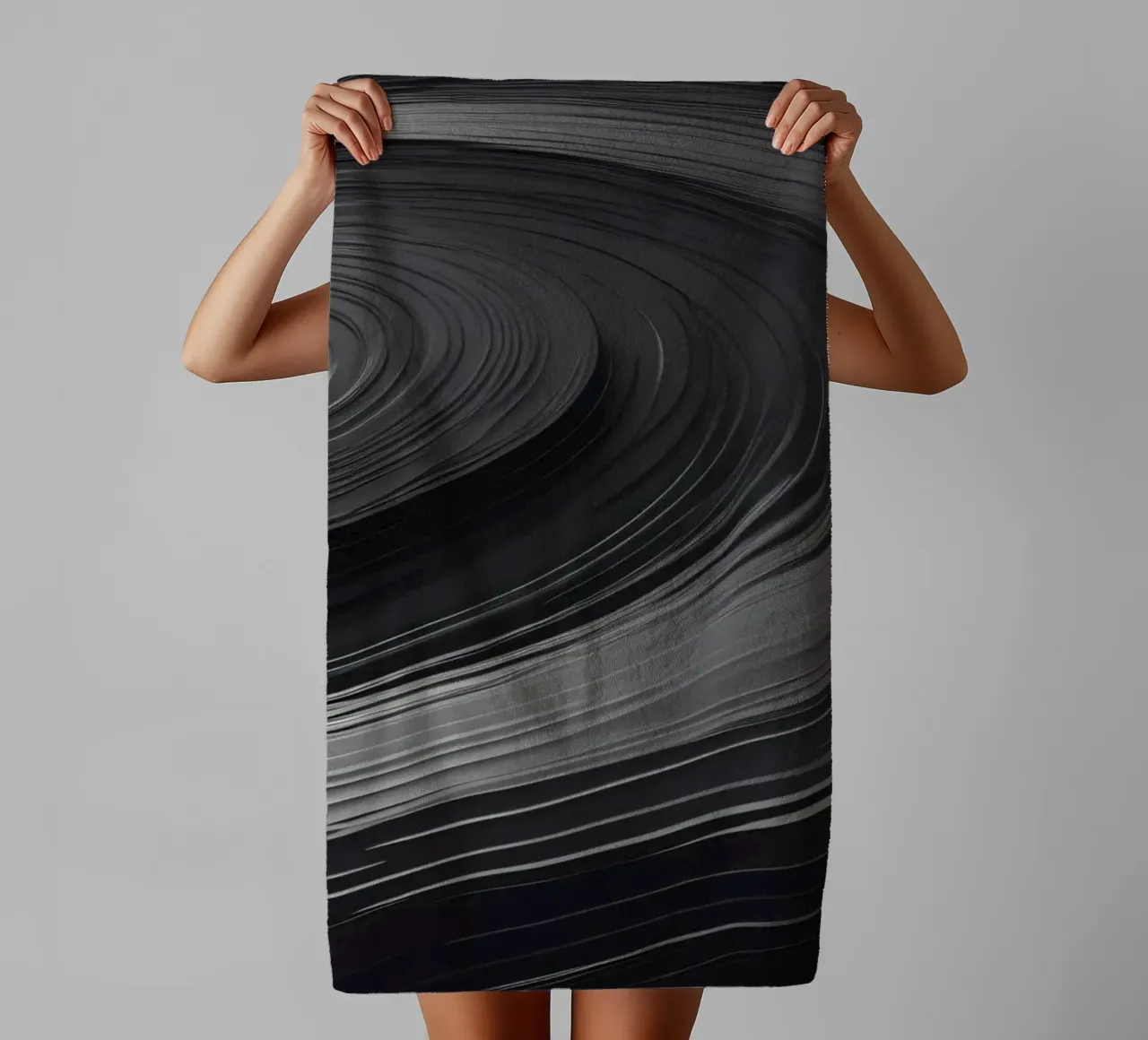 Swirling black abstract background with smooth lines towel by DesignDoodle