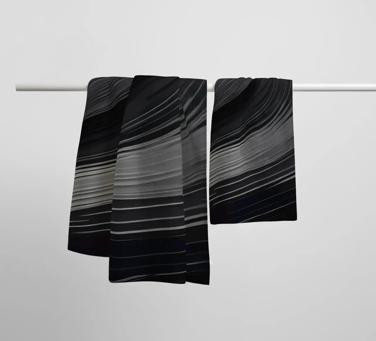 Swirling black abstract background with smooth lines towel by DesignDoodle