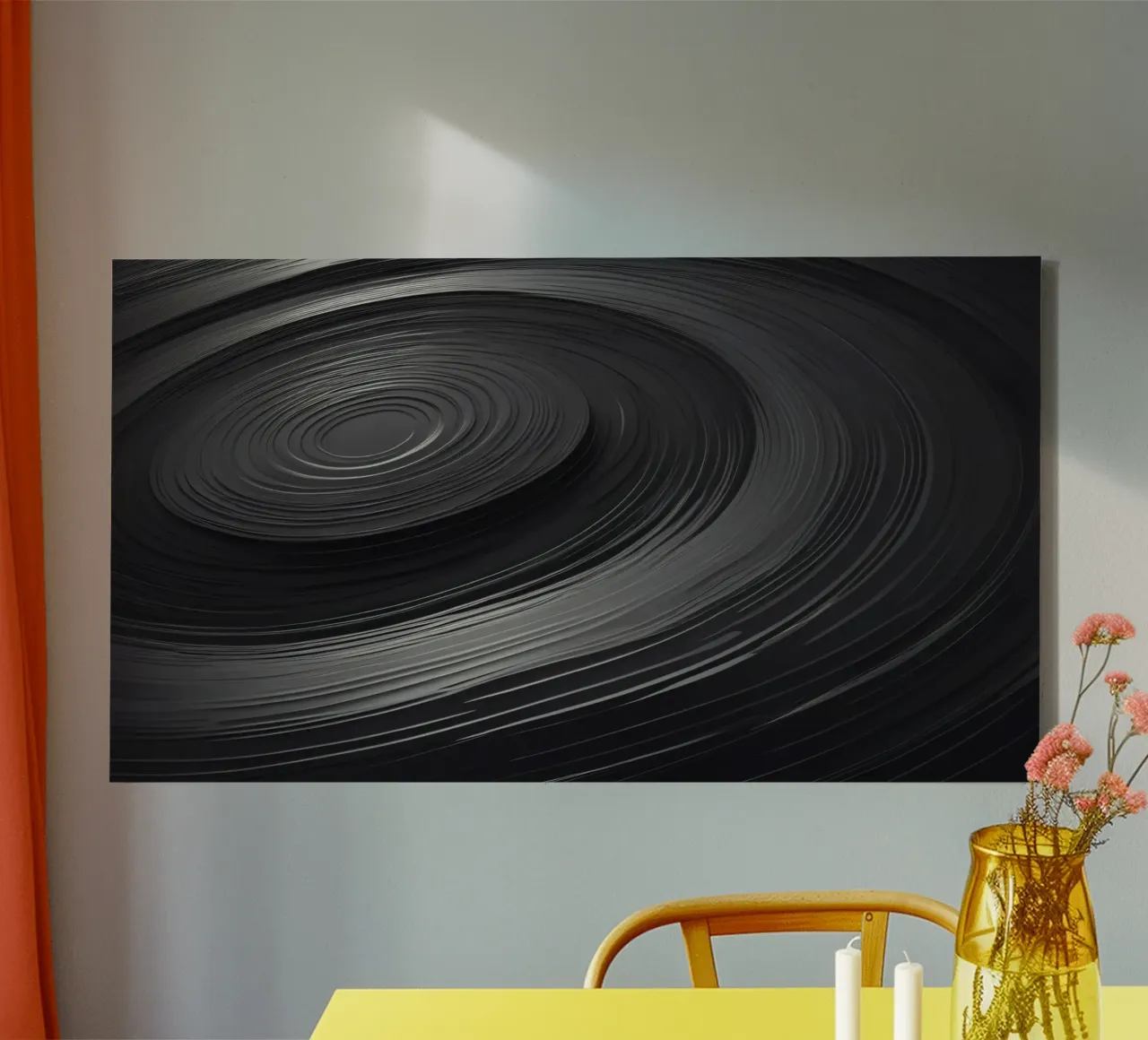 Swirling black abstract background with smooth lines canvas by DesignDoodle