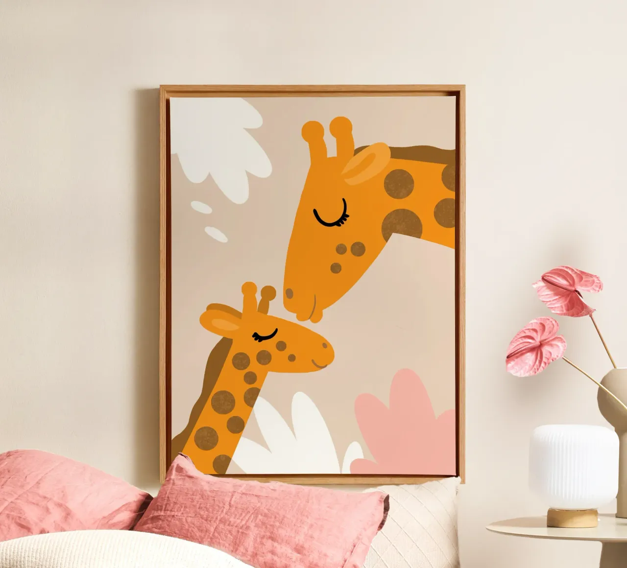 Amore per la giraffa 1 tela con Cornice a cassetta da Julia Reyelt