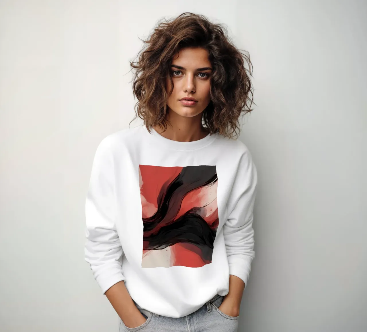 Abstract red and black swirling background design for modern sweatshirt by DesignDoodle