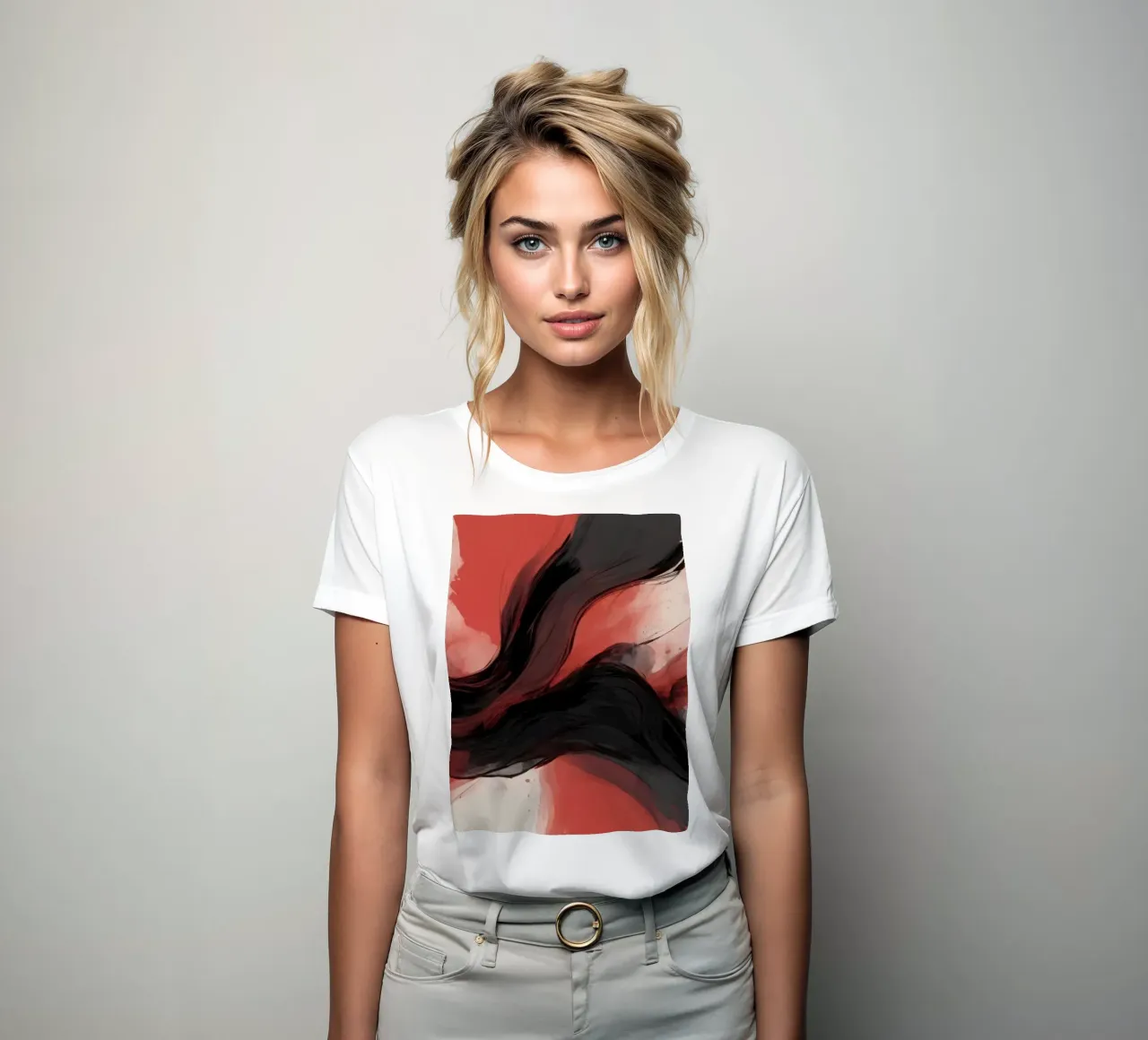 Abstract red and black swirling background design for modern women's fitted t-shirt by DesignDoodle