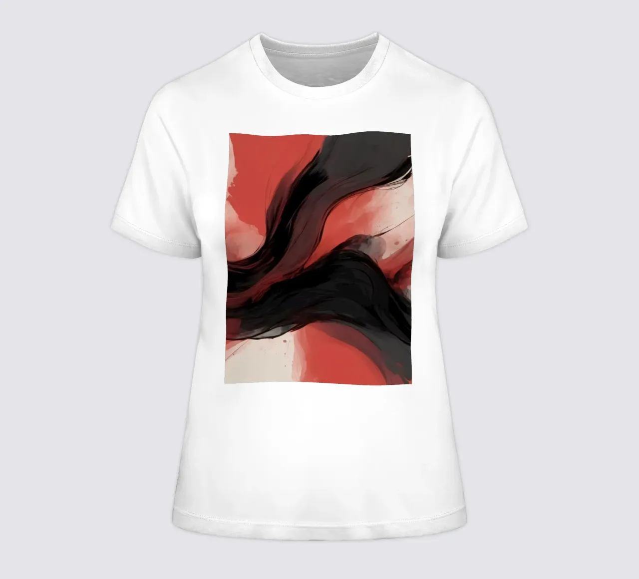 Abstract red and black swirling background design for modern women's fitted t-shirt by DesignDoodle