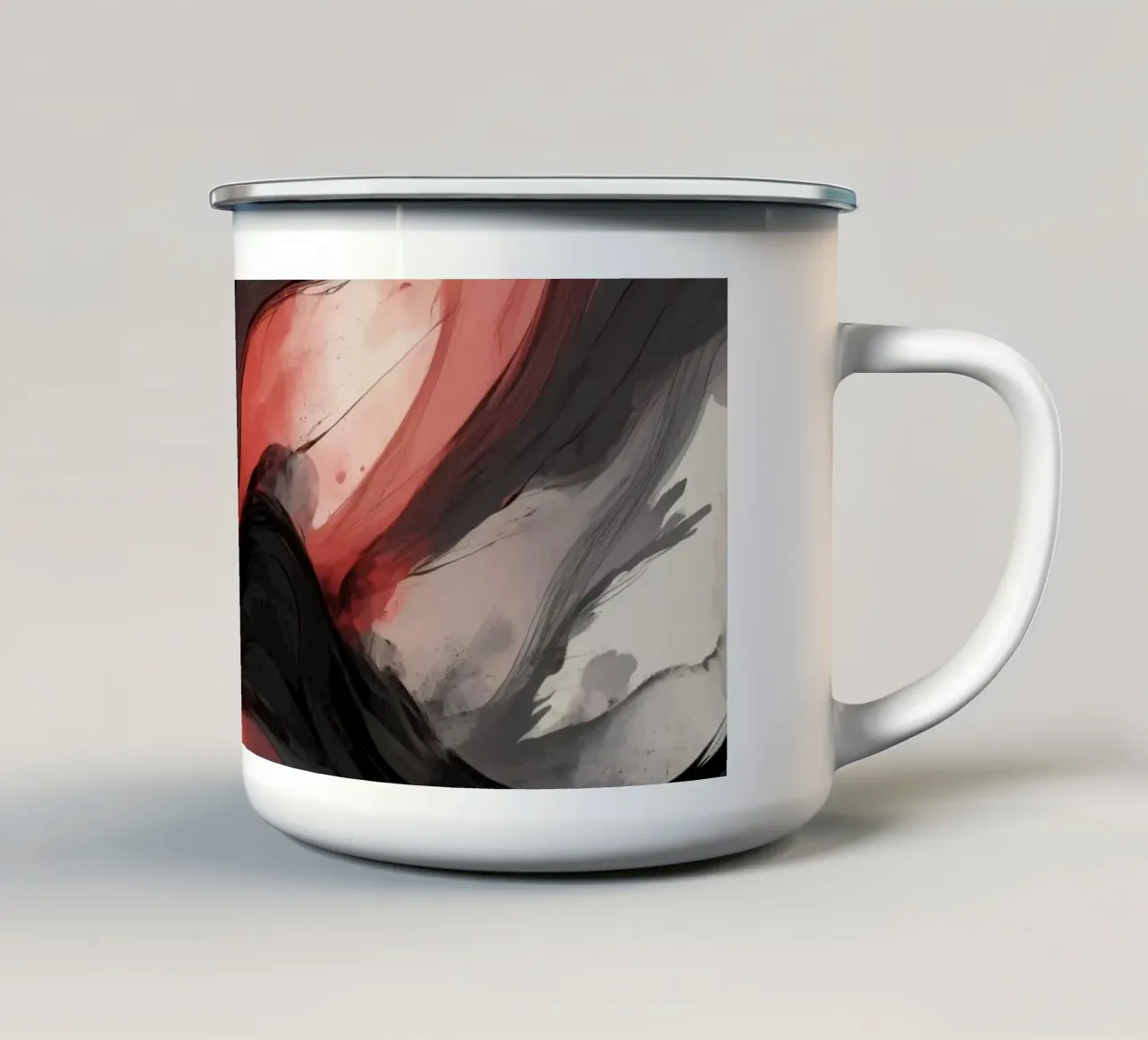 Abstract red and black swirling background design for modern enamel mug by DesignDoodle