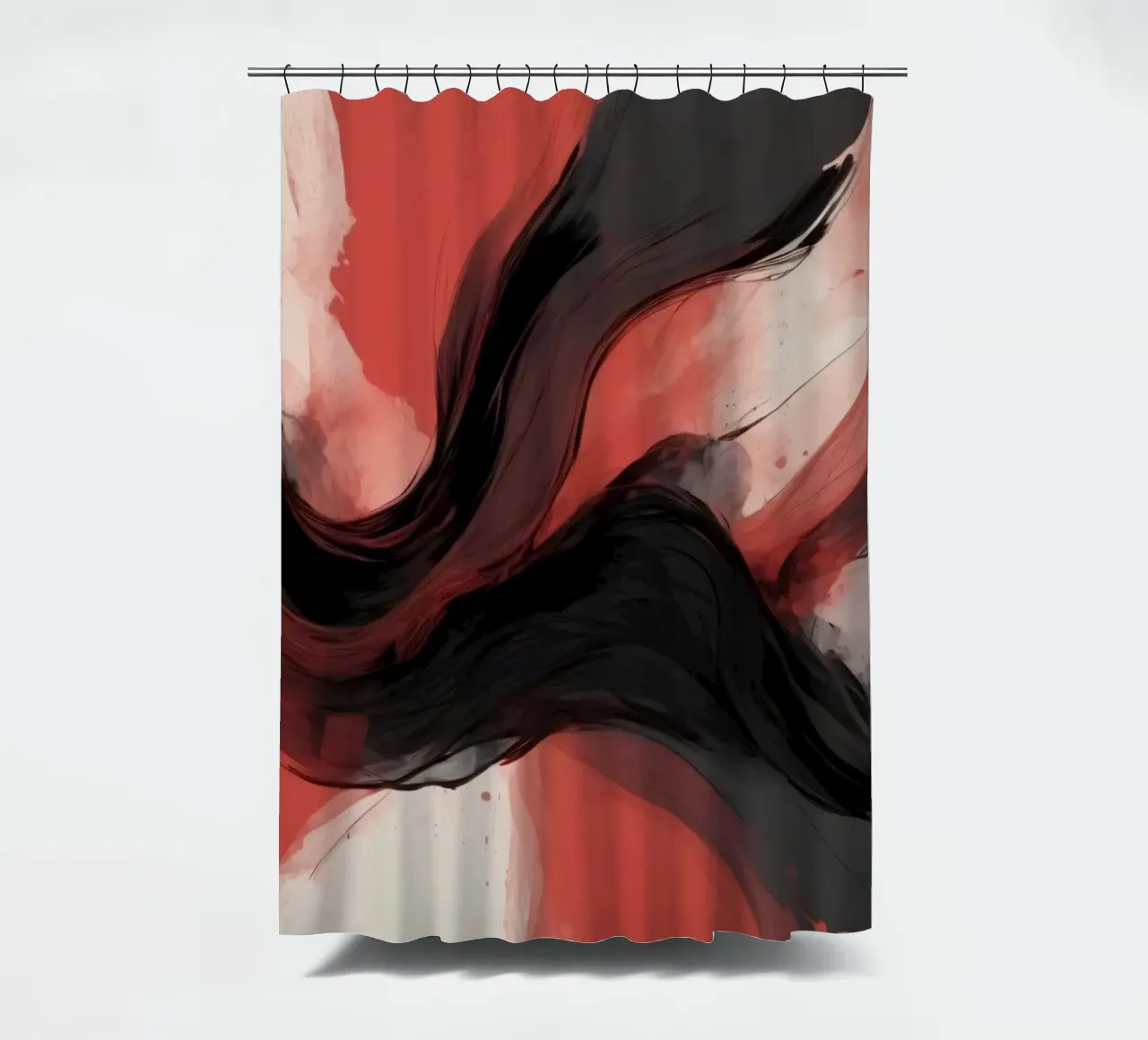 Abstract red and black swirling background design for modern shower curtain by DesignDoodle
