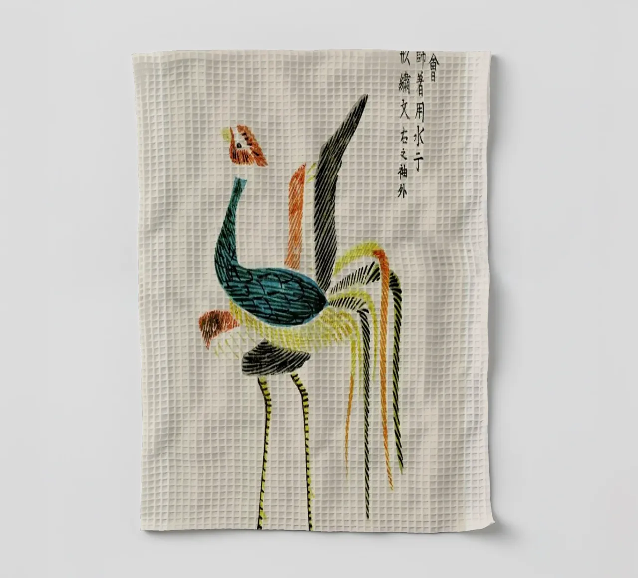 Tomoki - Crane Woodblock Print canovaccio da cucina da Vintage by JUNIQE