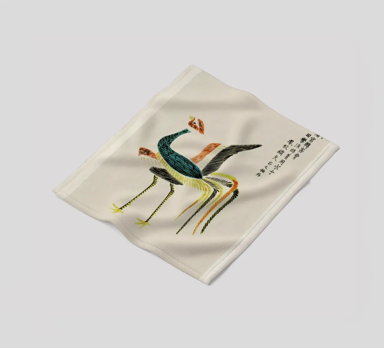 Tomoki - Crane Woodblock Print coperta in pile da Vintage by JUNIQE