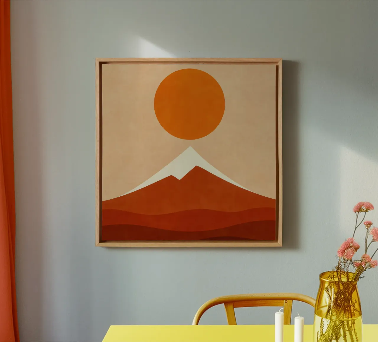 Mount Fuji - Rising Sun in Modern Sepia canvas with Floater frame by Affiches Soleil & Déco Lumineuse – Sunny