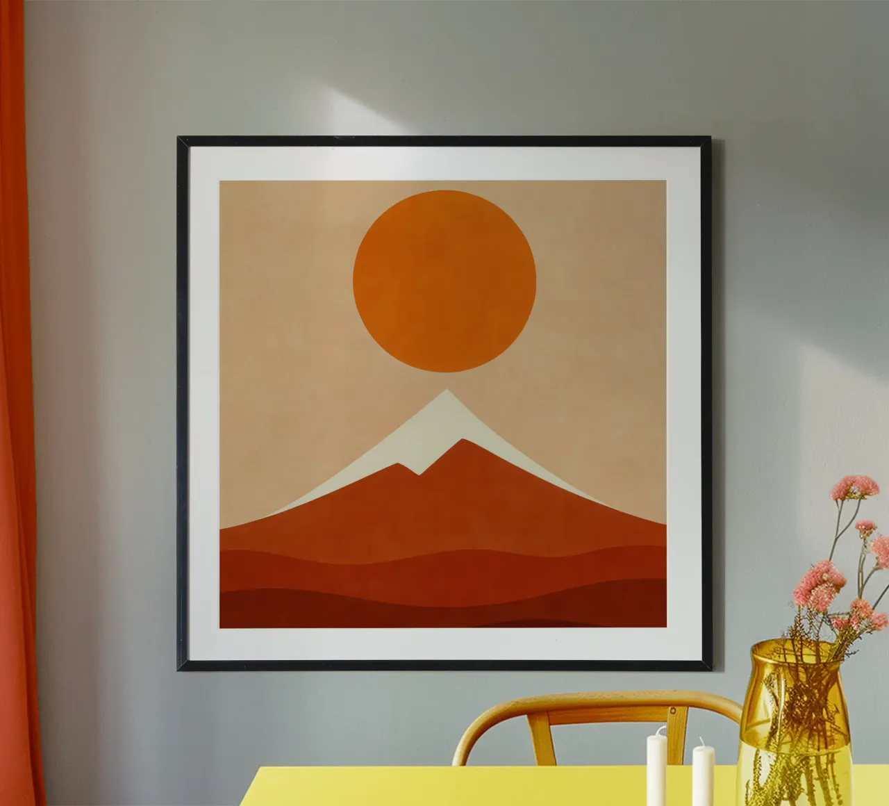 Monte Fuji - Sole nascente in seppia moderno poster con telaio in plastica da Affiches Soleil & Déco Lumineuse – Sunny