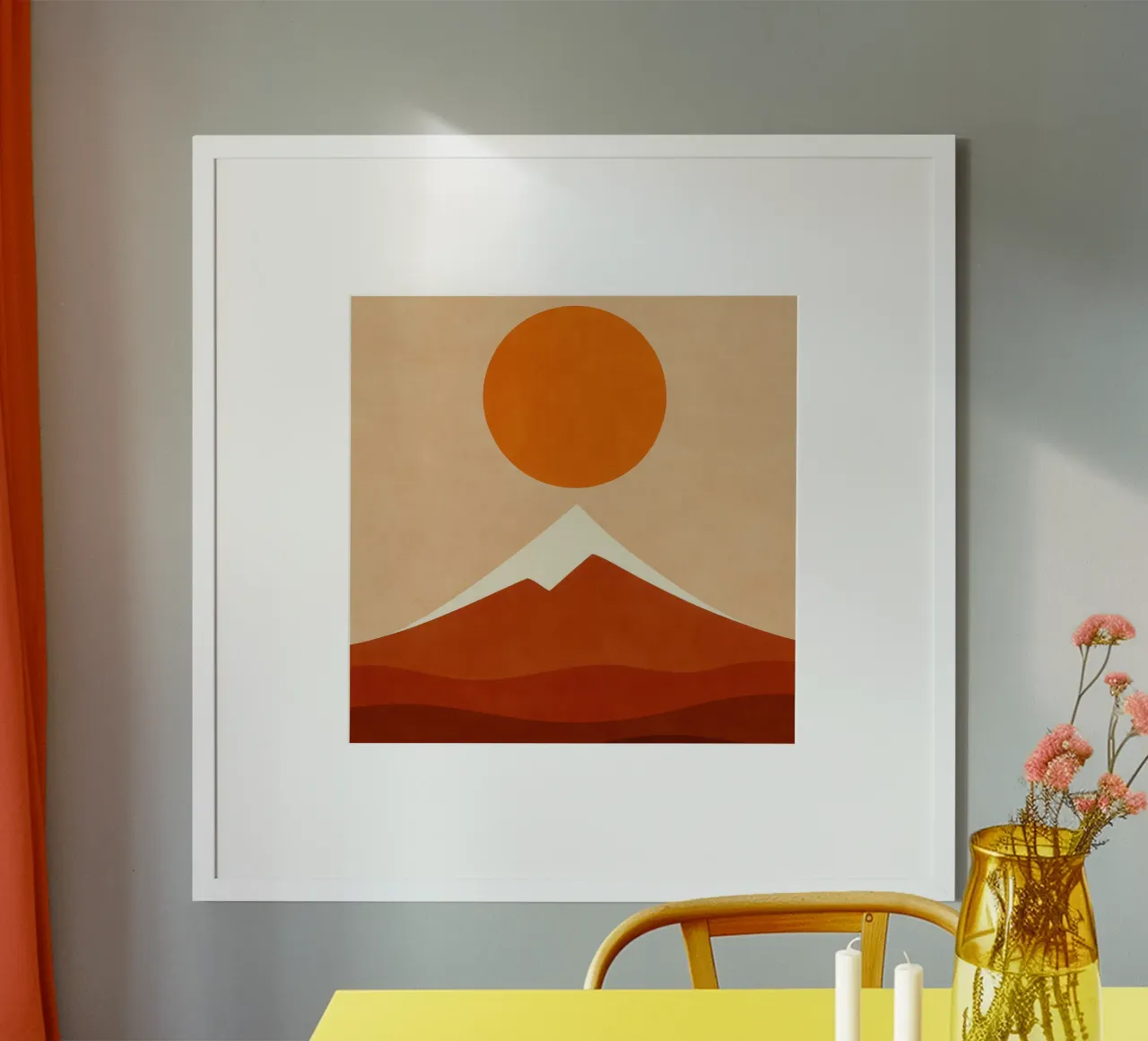 Monte Fuji - Sole nascente in seppia moderno poster con telaio in plastica da Affiches Soleil & Déco Lumineuse – Sunny