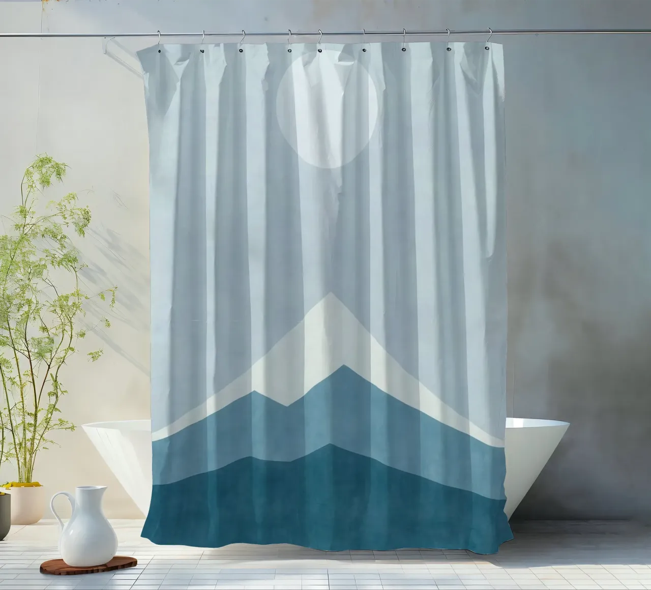 Monte Fuji - Silenzio blu in un inverno giapponese tenda da doccia da Affiches Soleil & Déco Lumineuse – Sunny