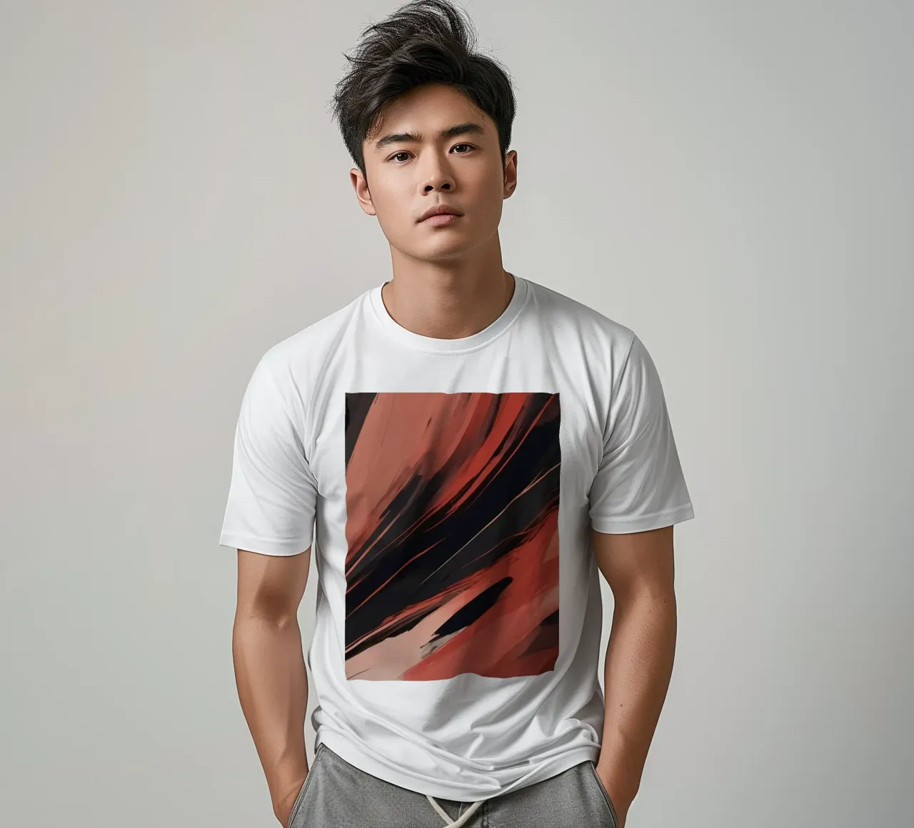 Dynamisch abstract behang met vloeiende penseelstreken t-shirt van DesignDoodle