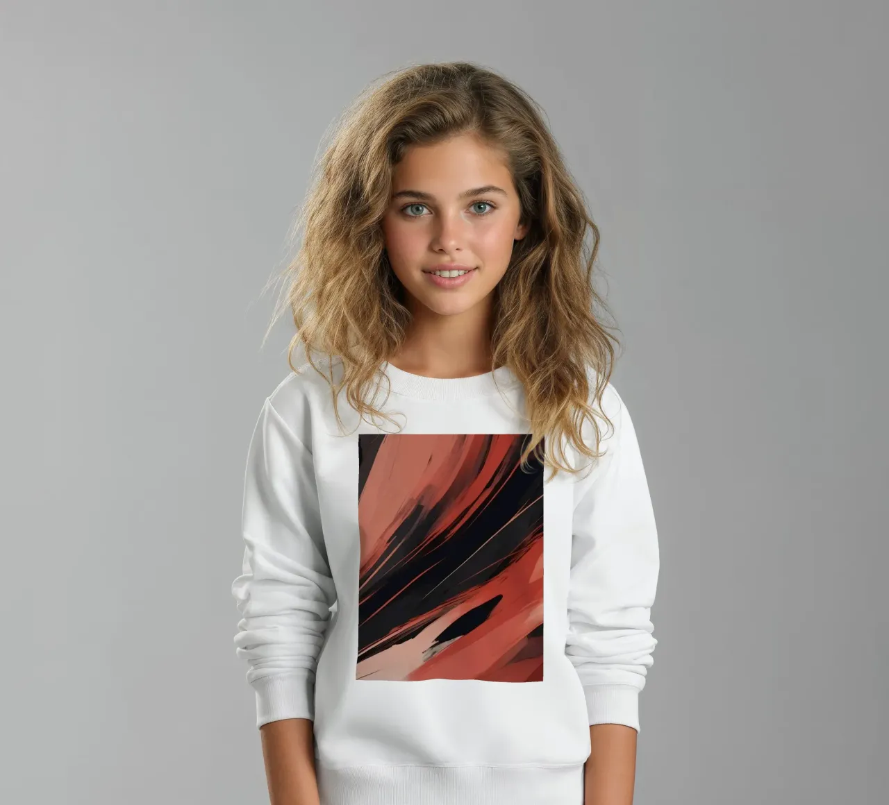 Dynamic abstract wallpaper featuring fluid brush strokes kids sweatshirt by DesignDoodle