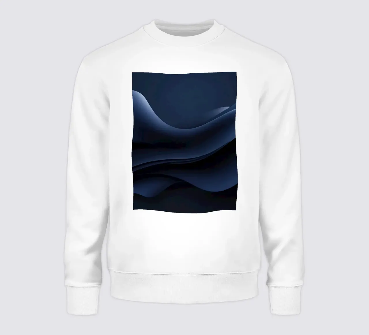 Fluid waves of deep blue create a calm abstract wallpaper sweatshirt by DesignDoodle