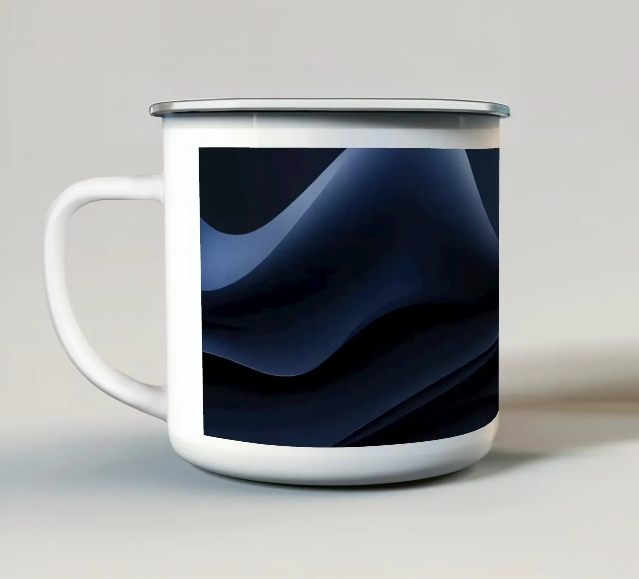 Vloeiende golven van diepblauw creëren een rustig abstract behang emaille mok van DesignDoodle