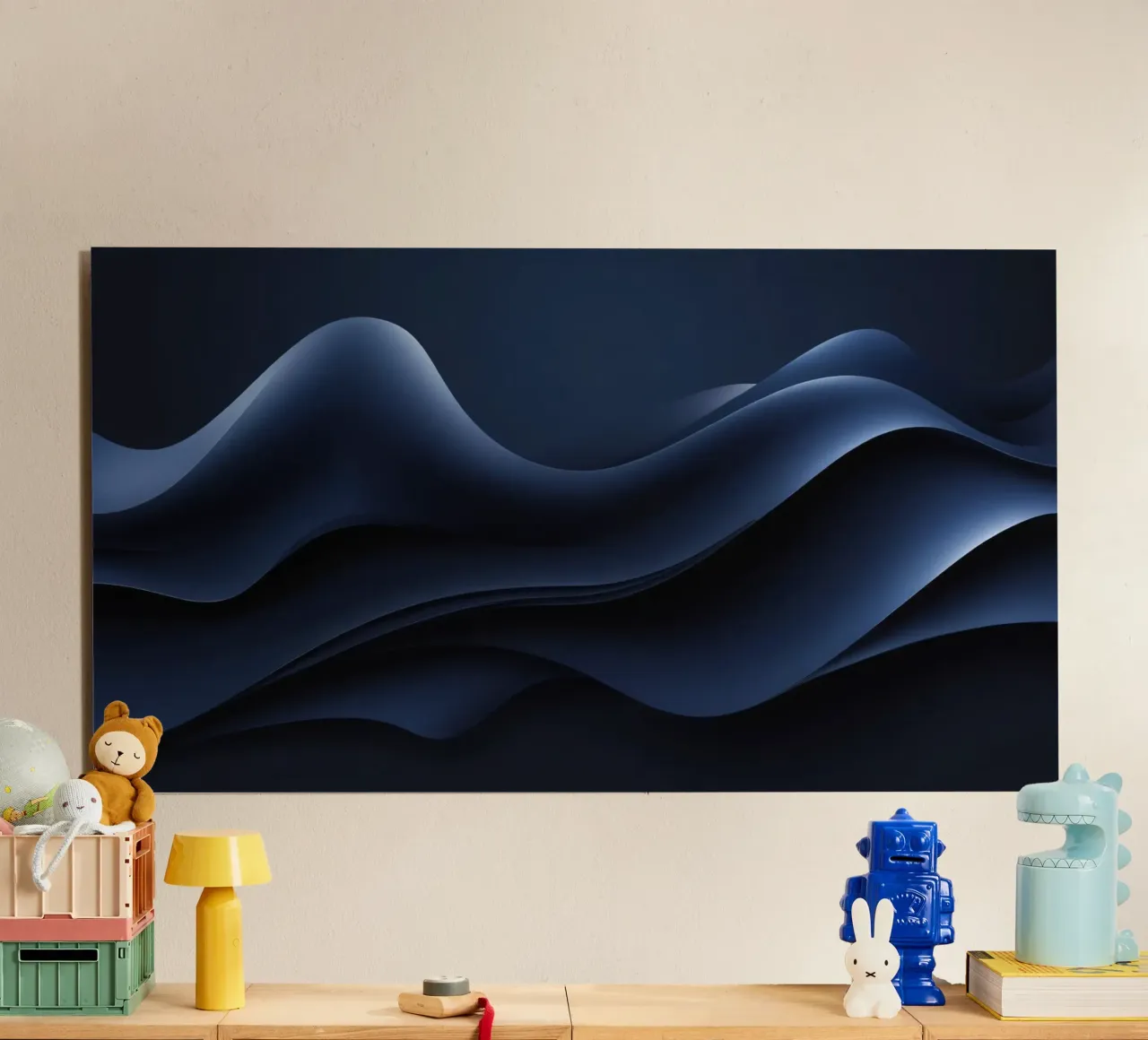 Fluid waves of deep blue create a calm abstract wallpaper alu-dibond by DesignDoodle